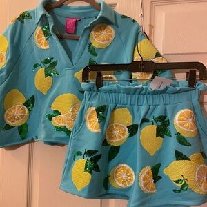 NWT QUEEN OF SPARKLES Blue Lemon set $160 XS
